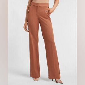 Express High Waisted Sailor Button Trouser Pant Burnt Sienna Brown Sz M